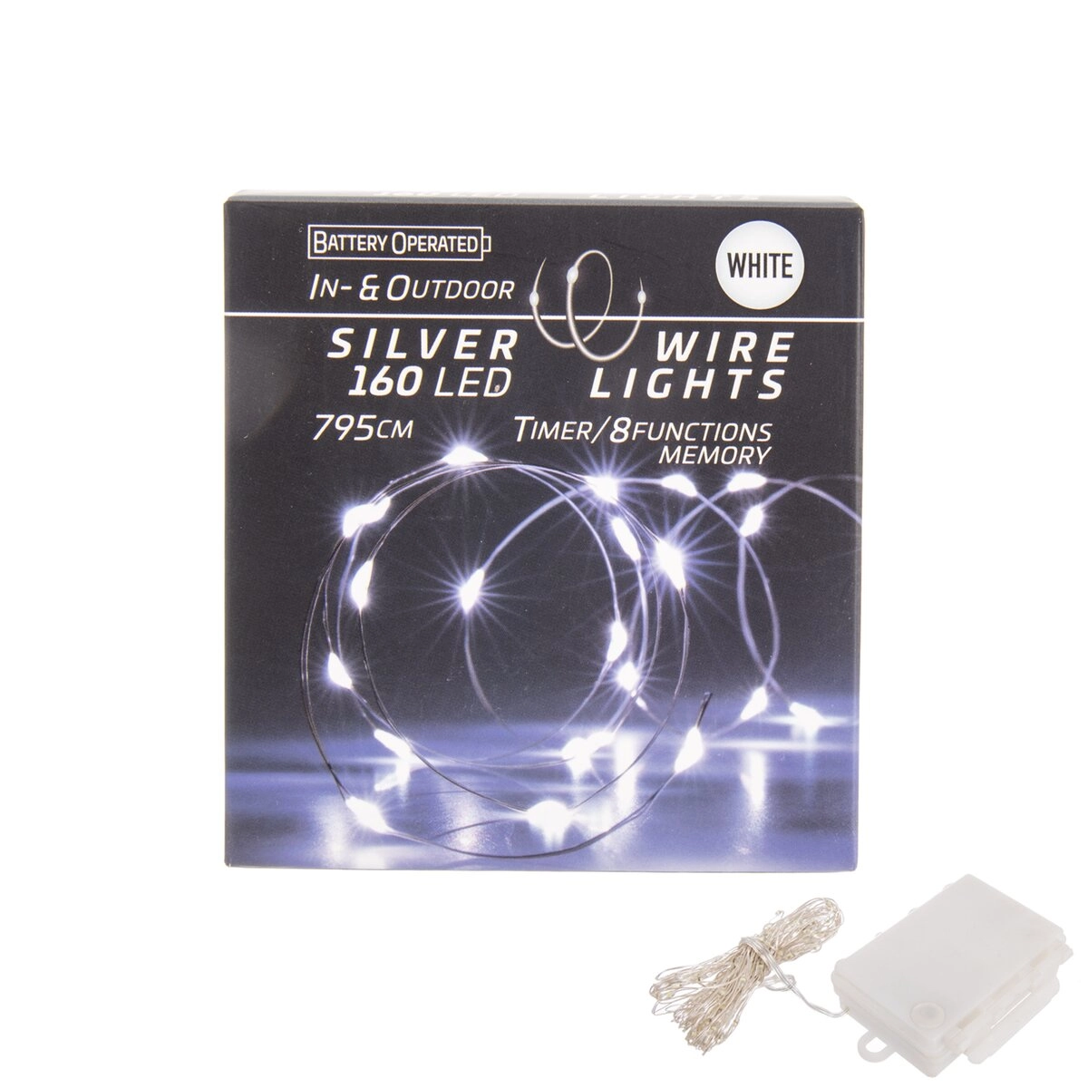 LED svetelná reťaz na drôtiku 160 LED biela s časovačom do interiéru aj exteriéru