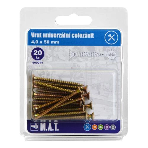 E-shop Univerzálne skrutky s plným závitom 4,0 × 50 mm, pozinkované, 20 ks