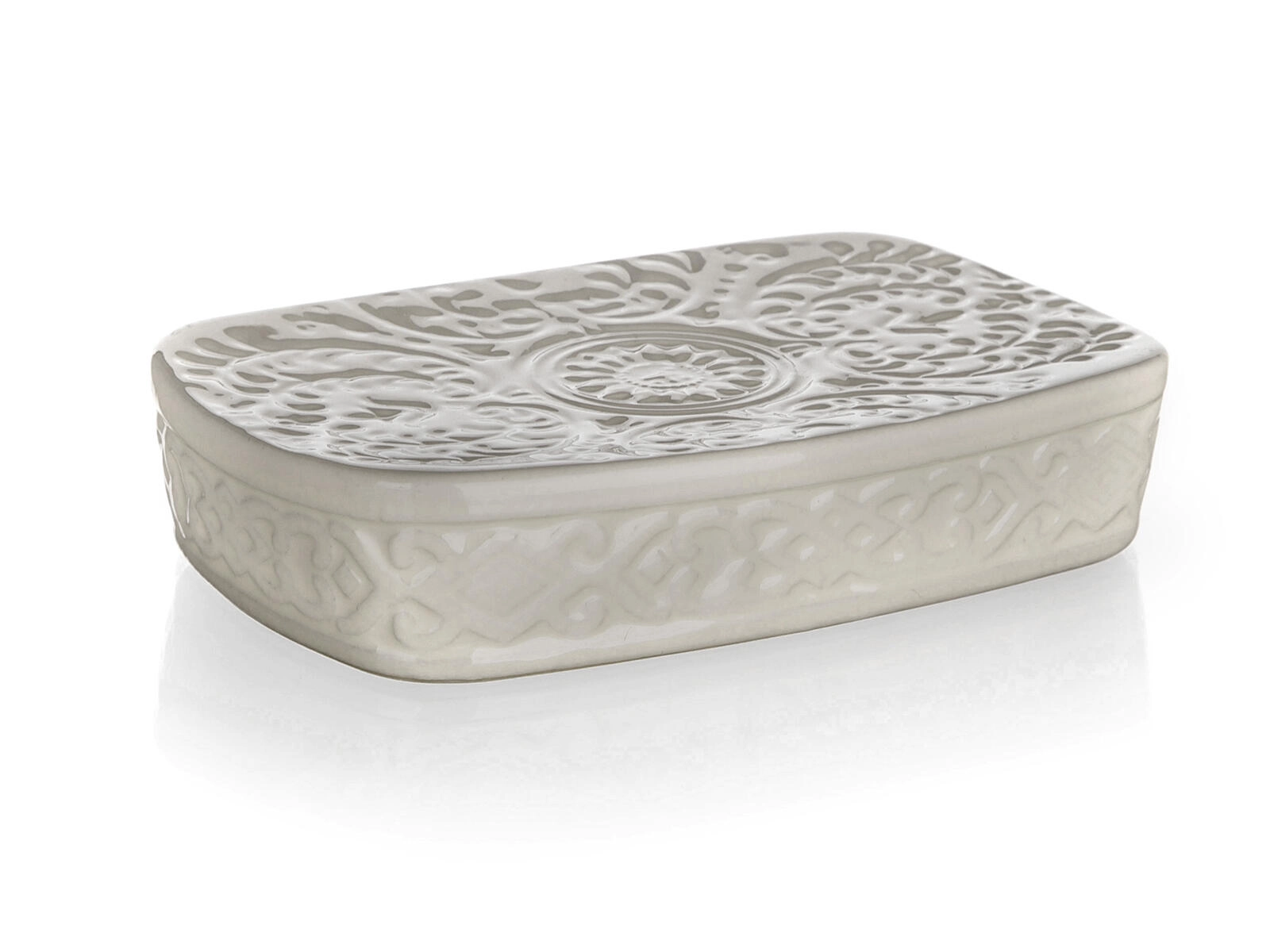 E-shop Keramická mydelnička sivobéžová 14 × 9 × 3 cm