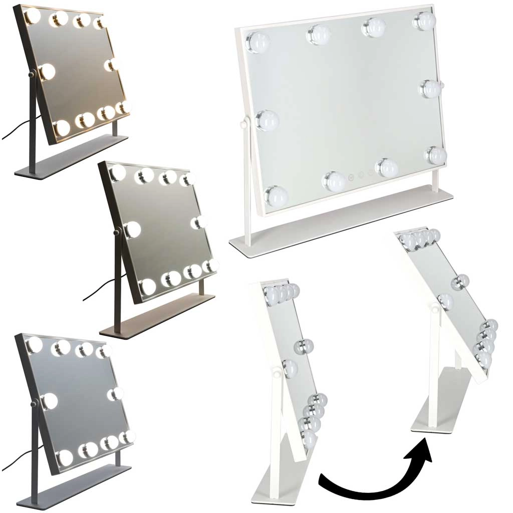 LED kozmetické zrkadlo s 10 žiarovkami, 3 farby svetla, biele