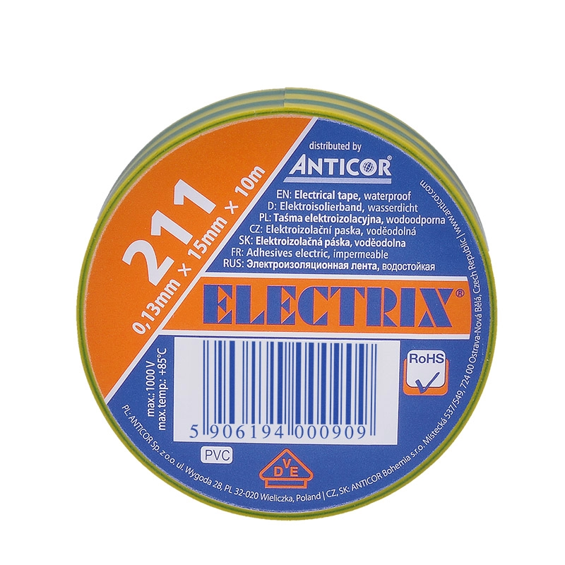 Solight izolačná elektro páska 15 mm x 0,13 mm x 10 m žltozelená