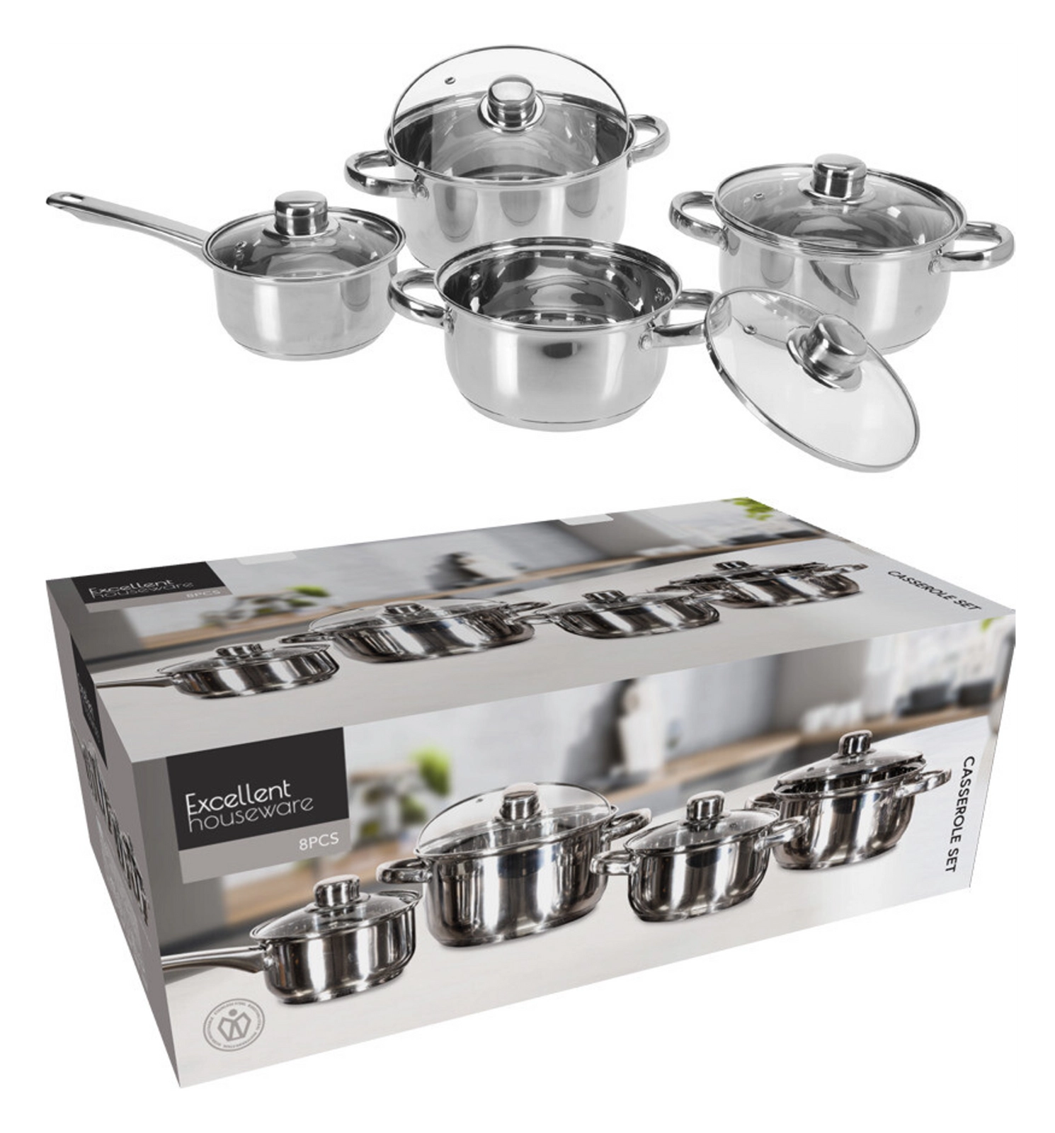 E-shop Sada nerezových hrncov 8 ks EXCELLENT HOUSEWARE s pokrievkami