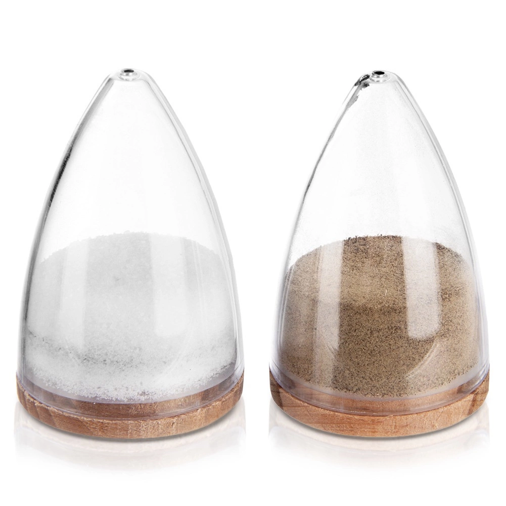 Soľnička a korenička, sada 2 ks, kužeľový dizajn s dreveným viečkom