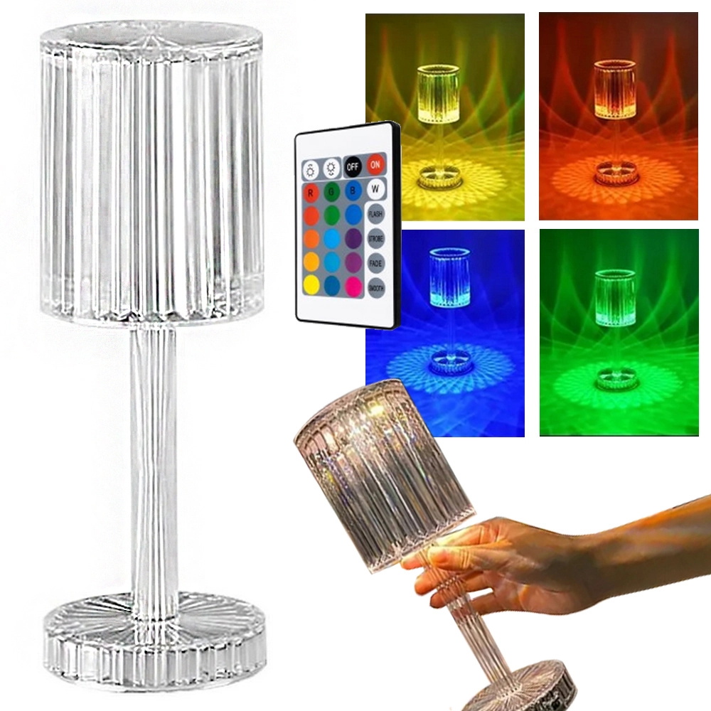 Krištáľová RGB stolná lampa s diaľkovým ovládaním, USB‑C, dotyková