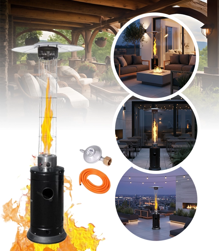 Vonkajší plynový terasový ohrievač s viditeľným plameňom 5000–12500 W