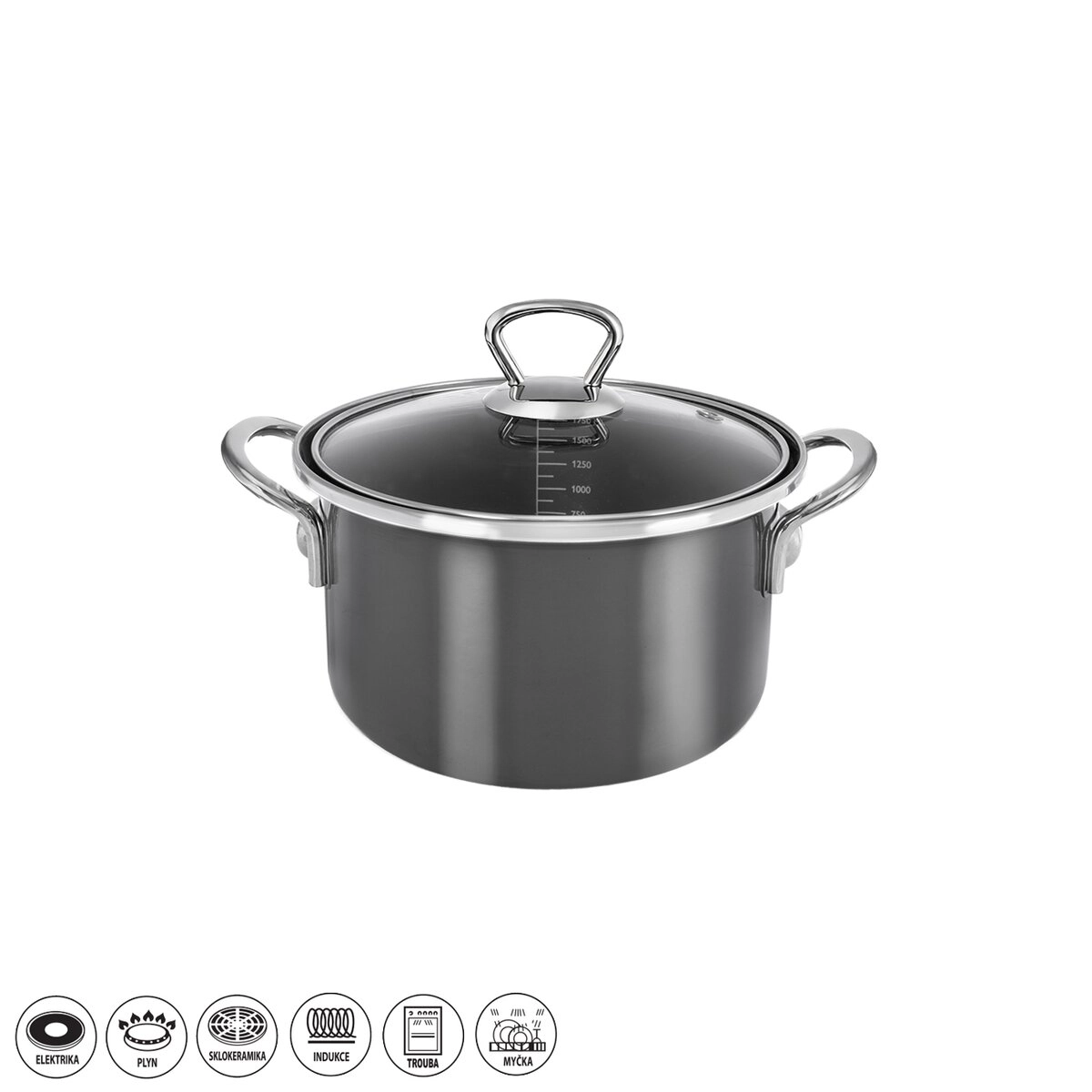 Smaltovaný hrniec Metalic Lem 1,75 l so sklenenou pokrievkou