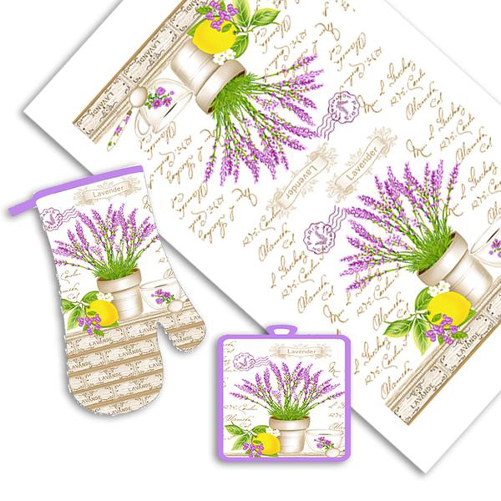 TORO Kuchynský set levanduľa - chňapka, utierka, podložka