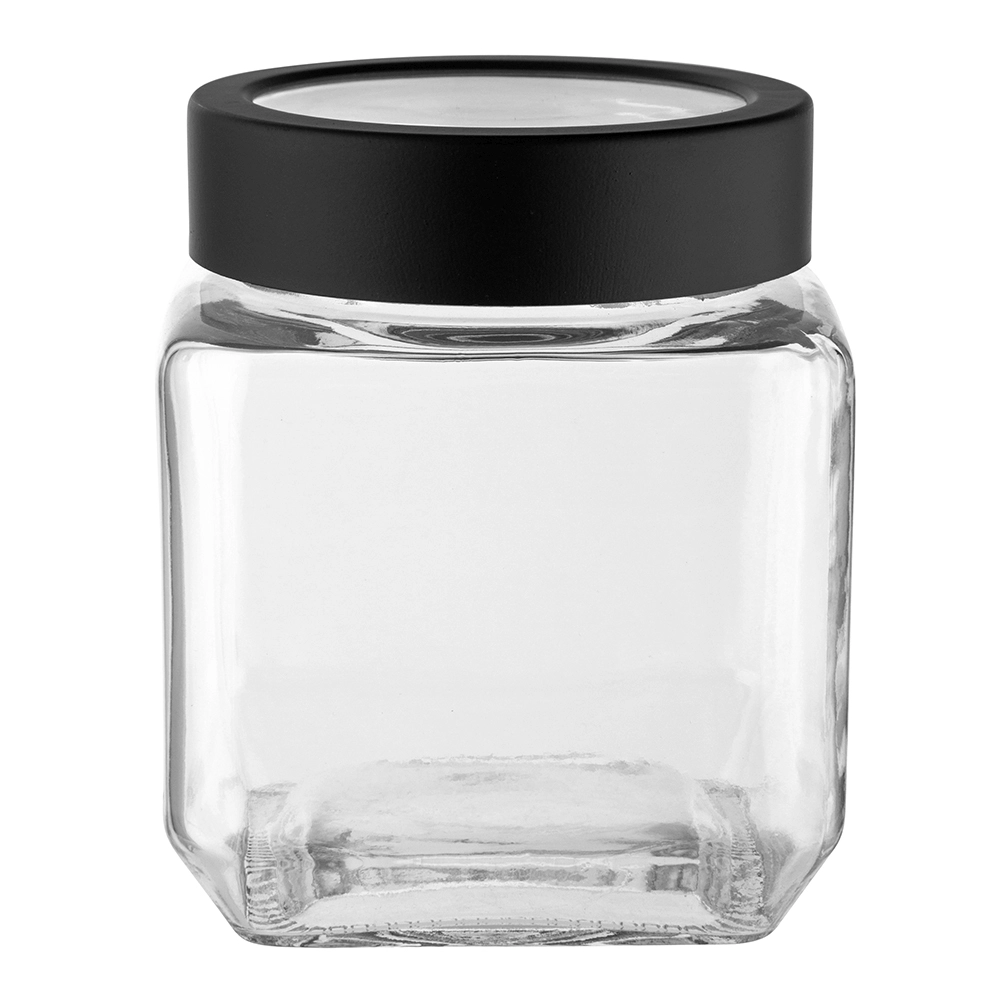 E-shop Sklenená štvorcová dóza Altom Design s čiernym skrutkovacím viečkom, 500 ml