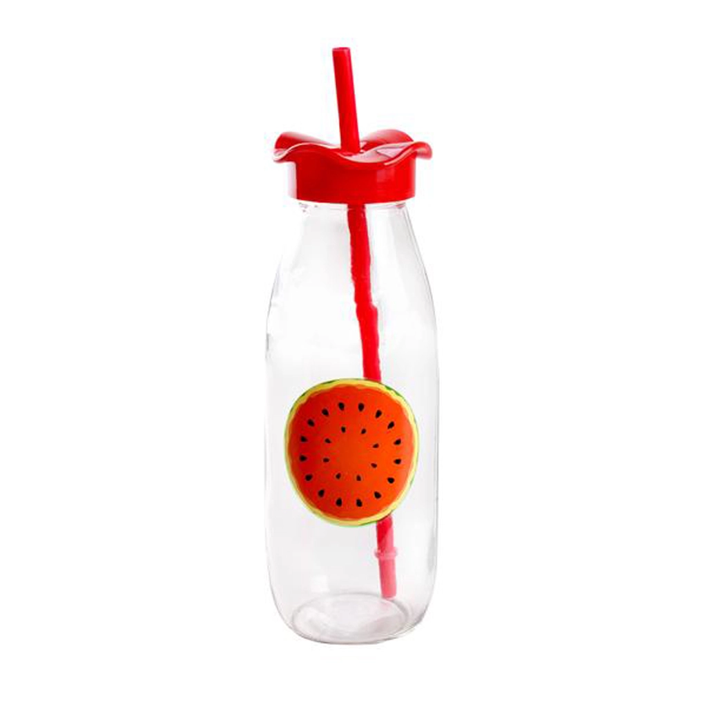 E-shop Toro Sklenená fľaša s viečkom a slamkou ovocie 500 ml