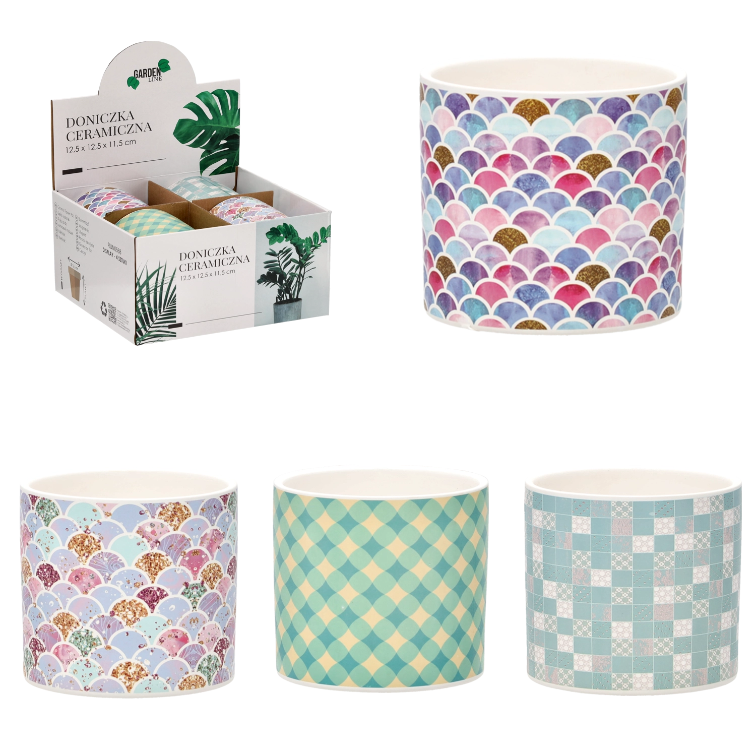 E-shop Keramický obal na kvetináč 12,5 × 12,5 × 11,5 cm – mix vzorov