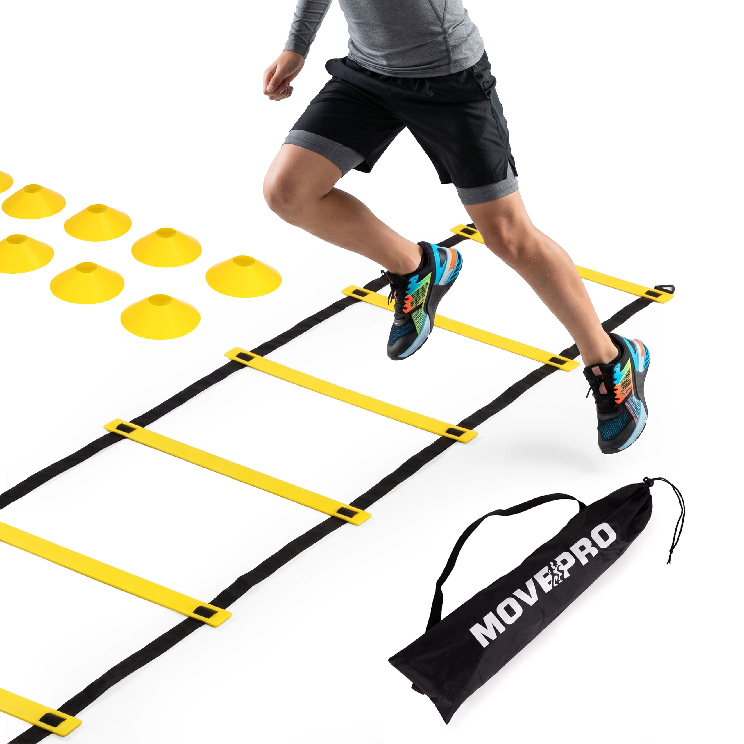 E-shop MOVEPRO koordinačný agility rebrík 6 m so sadou kužeľov a transportnou taškou