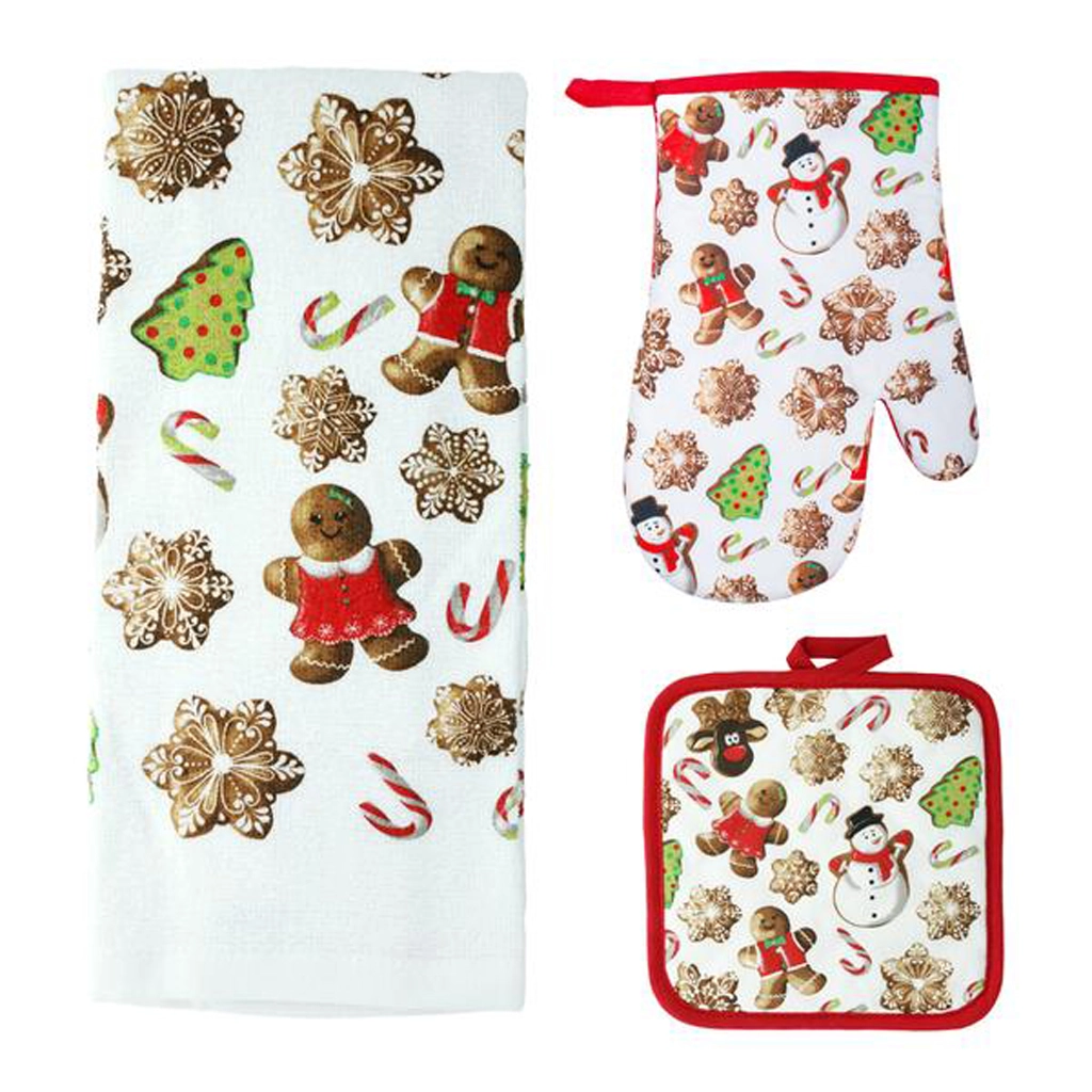 Kuchynský set Perníčky – rukavica, chňapka a utierka