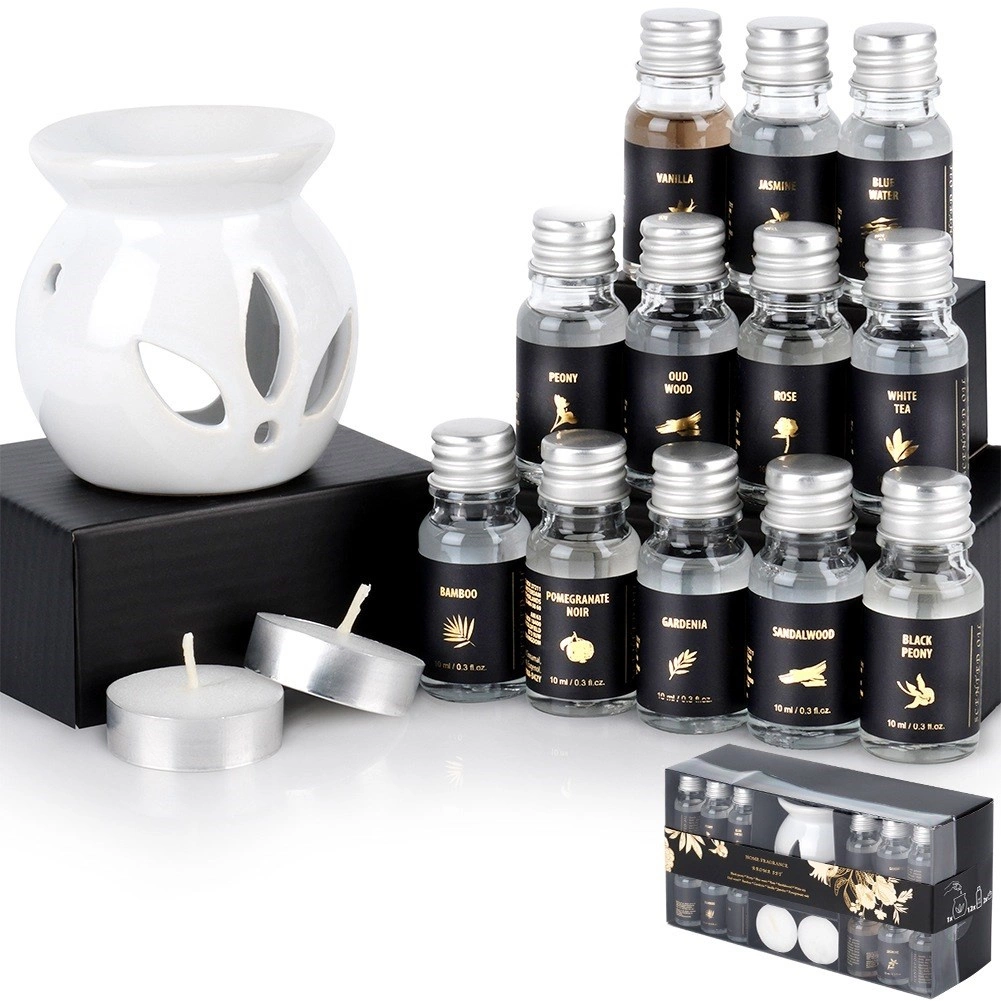 E-shop Darčeková sada aromaterapie s keramickou arómolampou a 12 vonnými olejmi