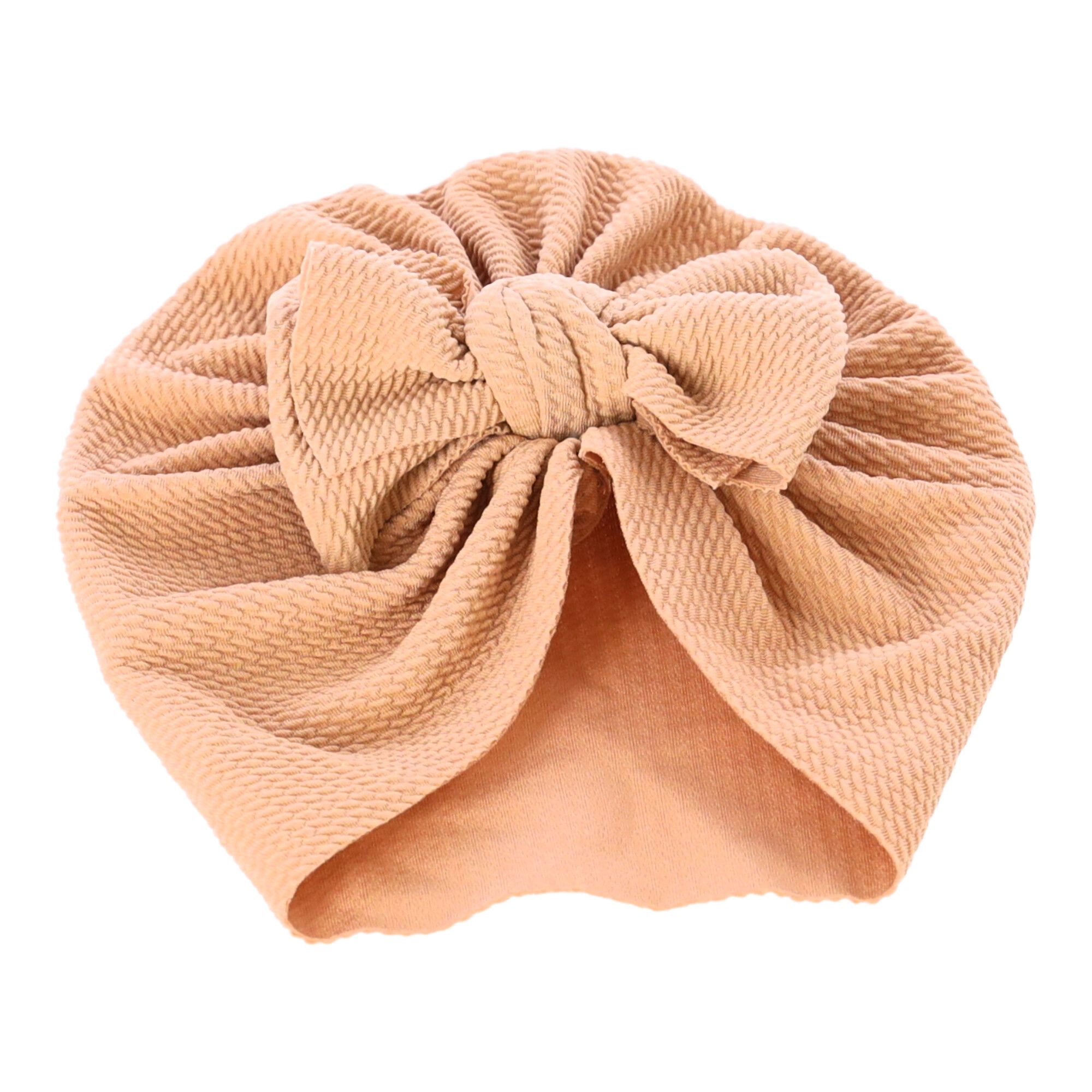 E-shop Detský turban s mašľou, dievčenský klobúk – svetlohnedý