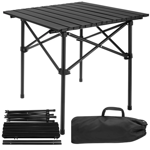 E-shop Skladací turistický stolík GARDLOV, oceľový, nosnosť 70 kg, čierny