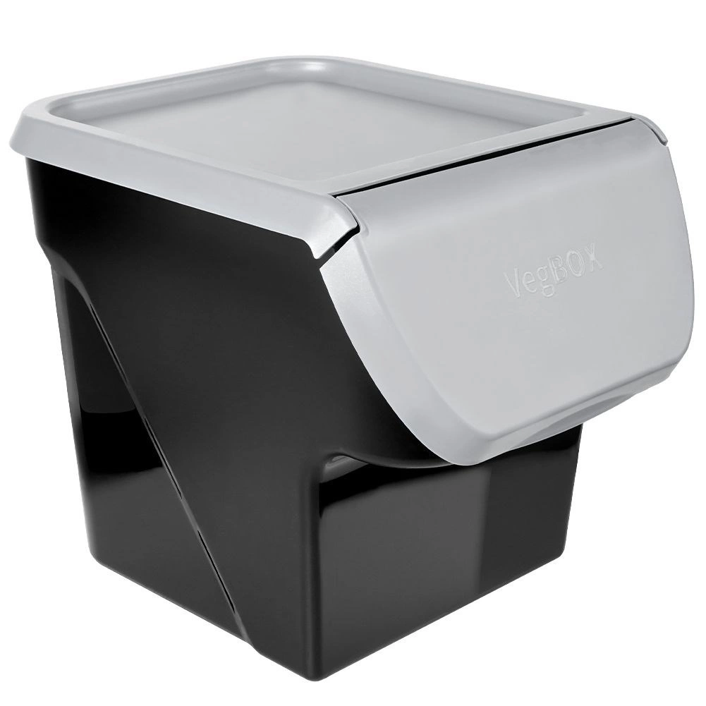 E-shop Plastový box na ovocie a zeleninu s výklopným vekom 13 l, sivý