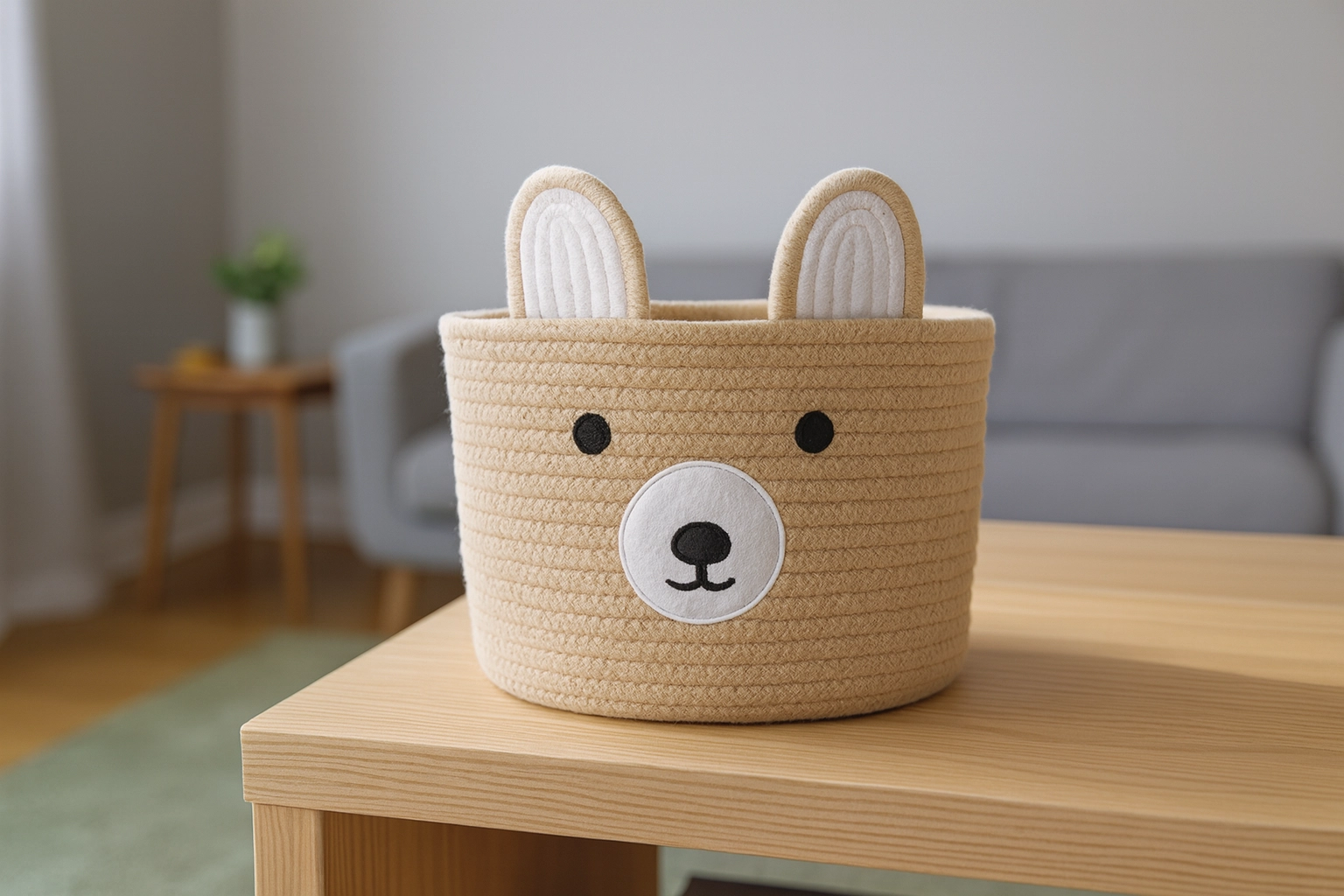 E-shop Textilný úložný kôš s motívom medvedíka 25 × 20 cm, béžový