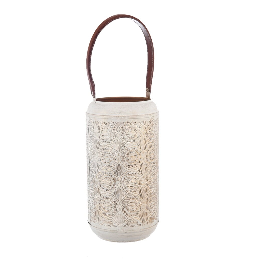 E-shop Svietnik Mandala z kovu a koženky béžovo-zlatý 42 cm