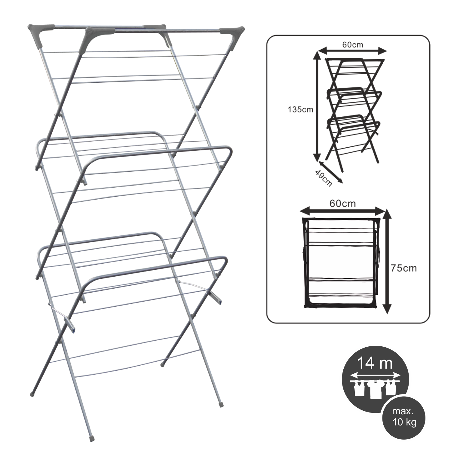 Trojúrovňový sušiak na prádlo Camilla, skladací