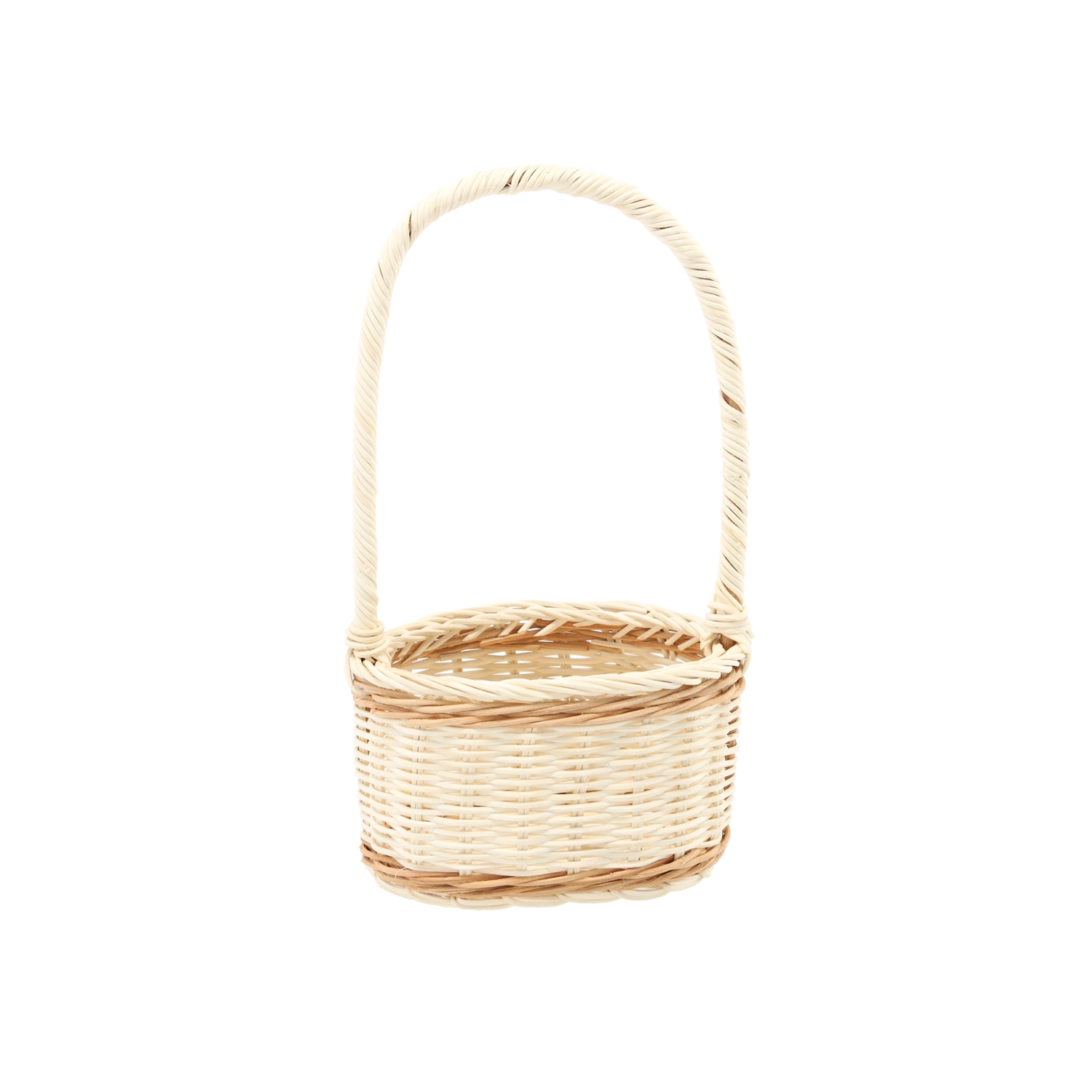 E-shop Ratanový košík s rukoväťou 17 × 12 × 10/30 cm – biely s prírodnými akcentmi