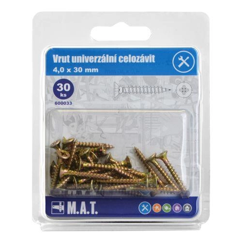 E-shop Univerzálne skrutky s plným závitom 4,0 × 30 mm pozinkované, 30 ks