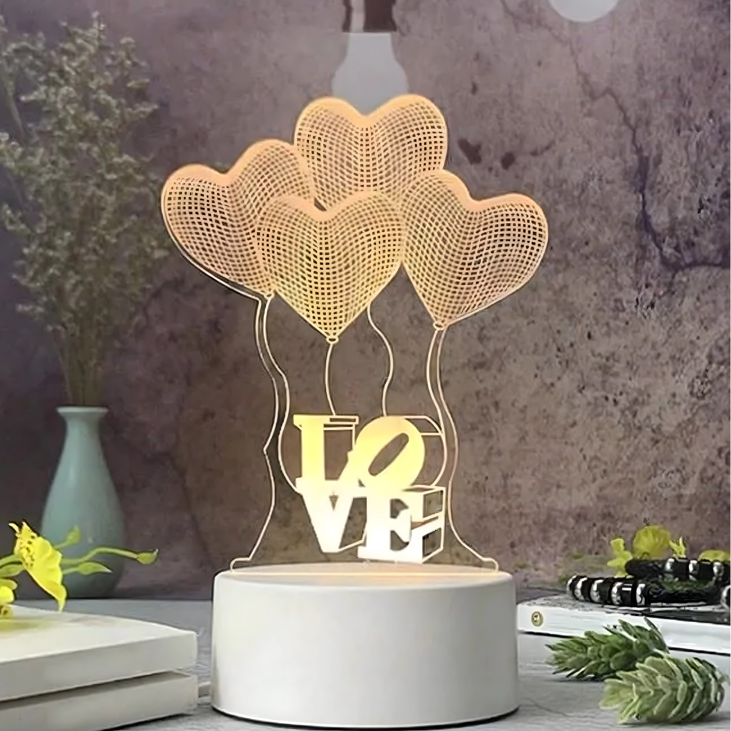 Nočná LED lampa Love srdce 3D ilúzia na USB