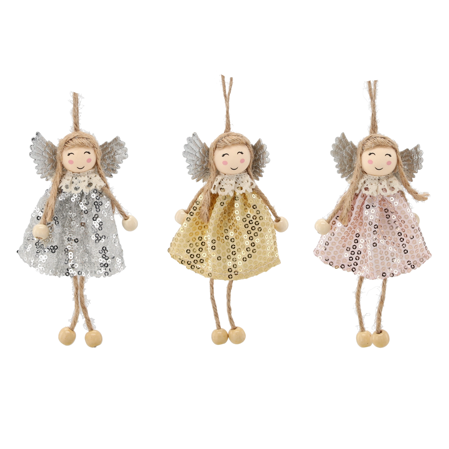 E-shop Vianočná ozdoba anjel na zavesenie 7,5 × 16 cm, mix farieb