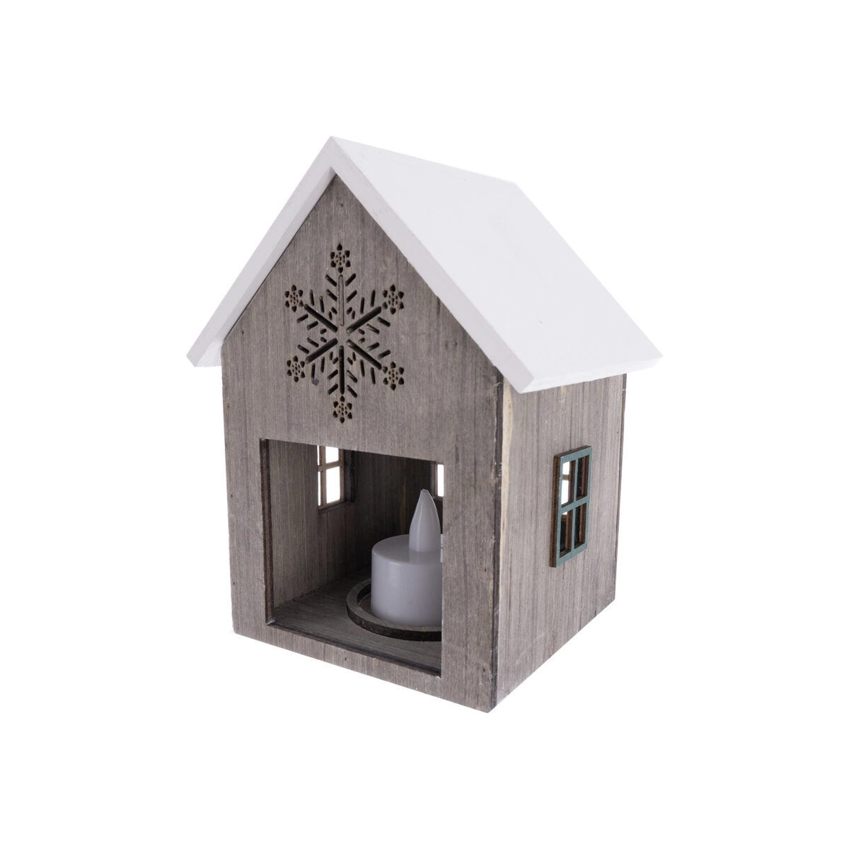 E-shop Drevený dekoratívny domček s LED osvetlením béžový 10 × 10 × 15 cm