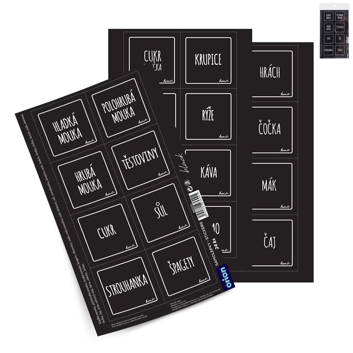 E-shop Samolepky na dózy Black štvorcové 24 ks CZ