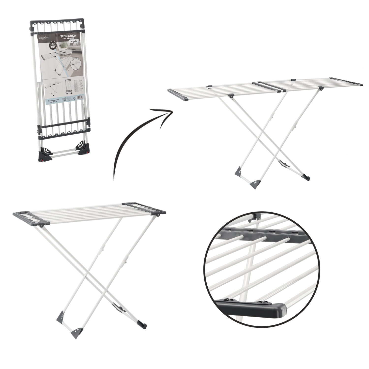 Rozkladací sušiak na prádlo Angela s nastaviteľnou dĺžkou