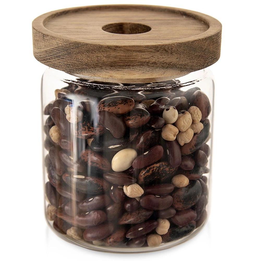 Sklenená dóza na potraviny s dreveným viečkom a tesnením 730 ml