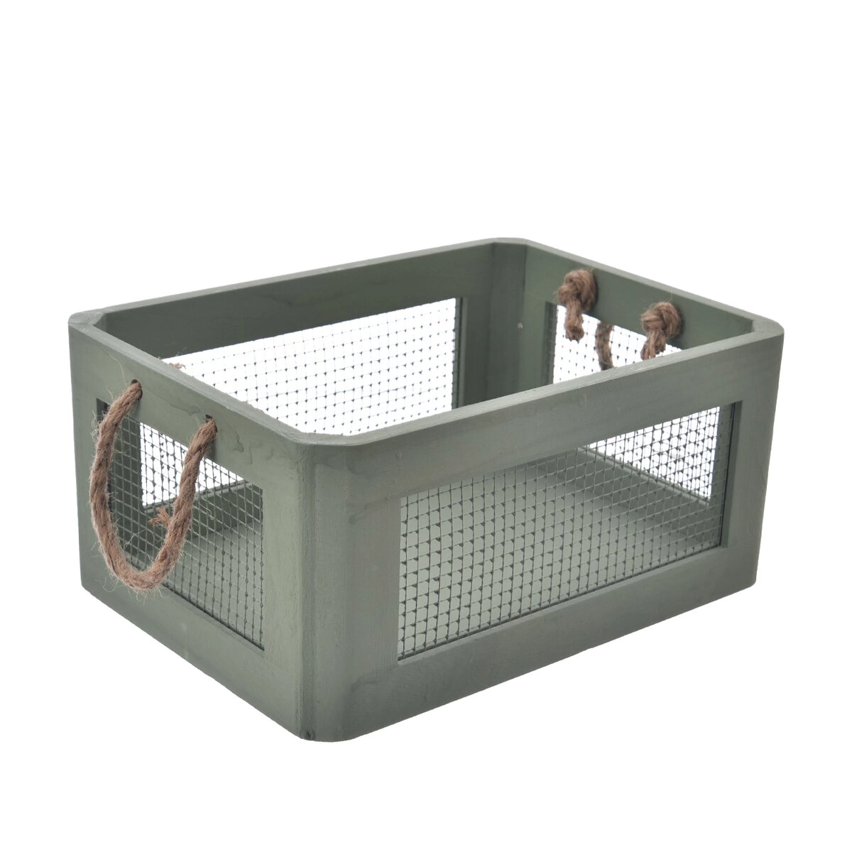 E-shop Zelená úložná debnička z dreva a pletiva 30 × 14 × 22 cm