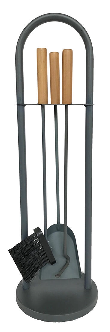 E-shop Krbové náradie so stojanom sivé 68,6 cm – oceľ a drevo, 3‑dielna sada