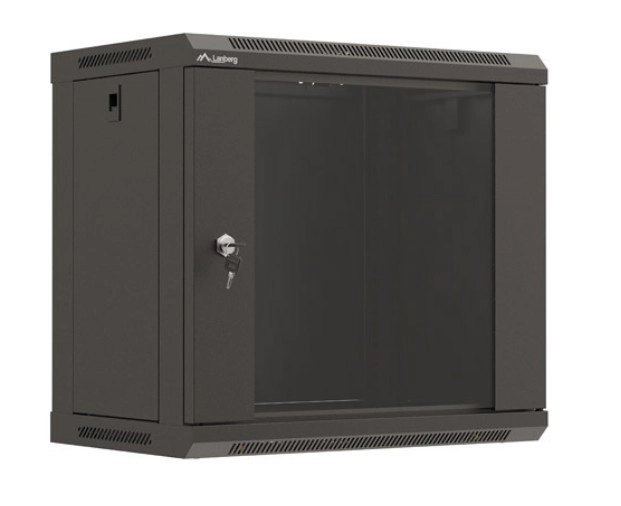 E-shop Lanberg nástenný rack rozvádzač 19" 540 × 350 mm, čierny, presklené dvere (flat pack)