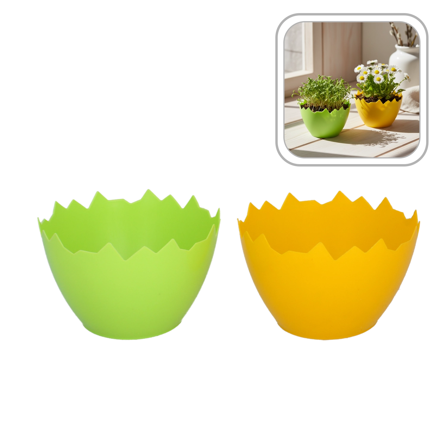 E-shop Plastový dekoratívny obal na kvety v tvare prasknutej škrupiny 15 cm