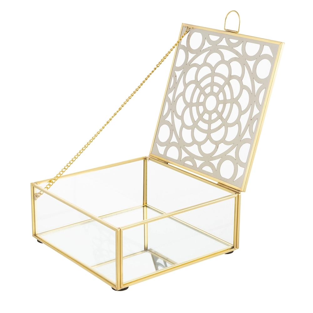 E-shop Sklenená šperkovnica Golden Honey 12 × 12 cm