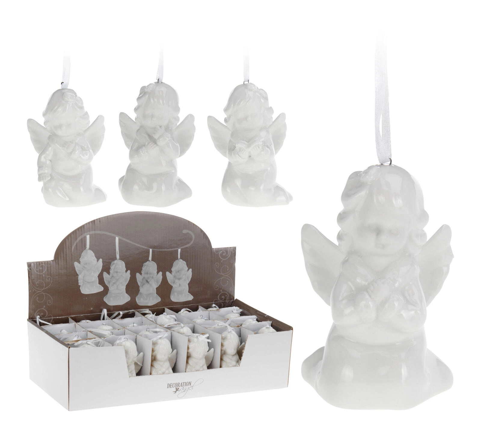 Závesná porcelánová dekorácia anjel 9 cm, biela