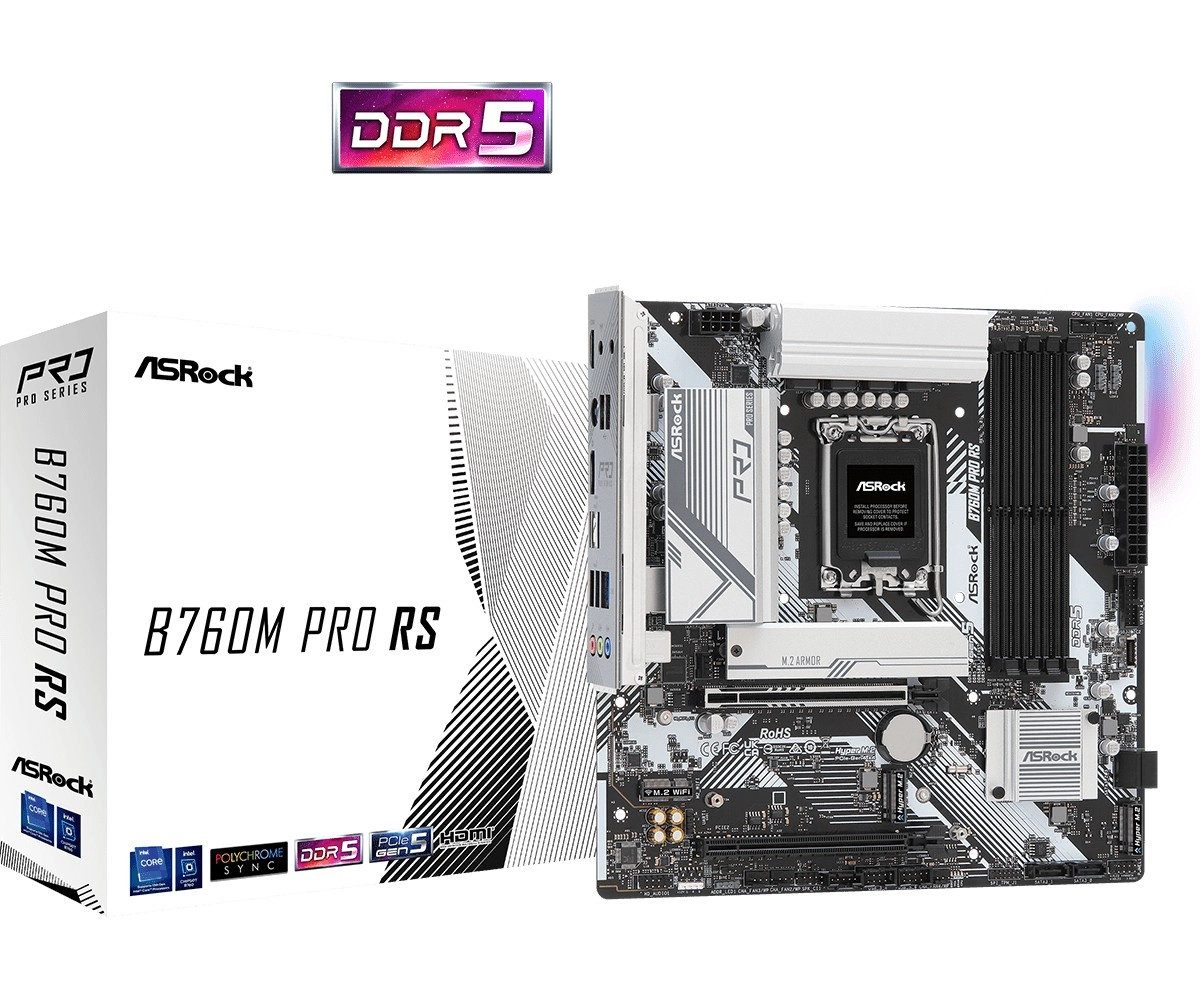 asrock b760m pro rs (s1700, ddr5, dp/hdmi, matx) základná doska