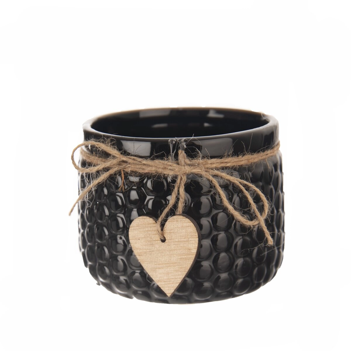 E-shop Keramický a drevený kvetináč čierny 13 cm