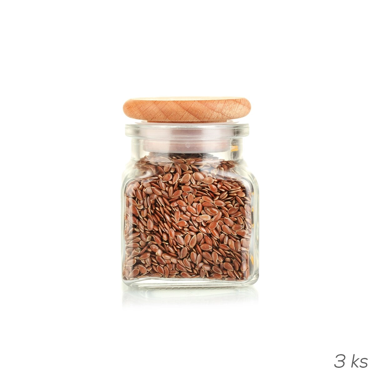 E-shop Sada 3 sklenených mini dóz s dreveným viečkom 0,12 l
