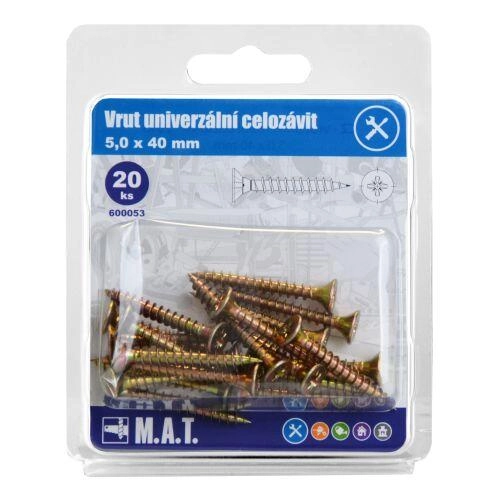 E-shop Univerzálny vrut celozávit 5,0 × 40 mm, pozink, 20 ks