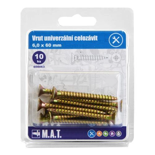 E-shop Univerzálne skrutky s celým závitom 6 × 60 mm, pozinkované, 10 ks