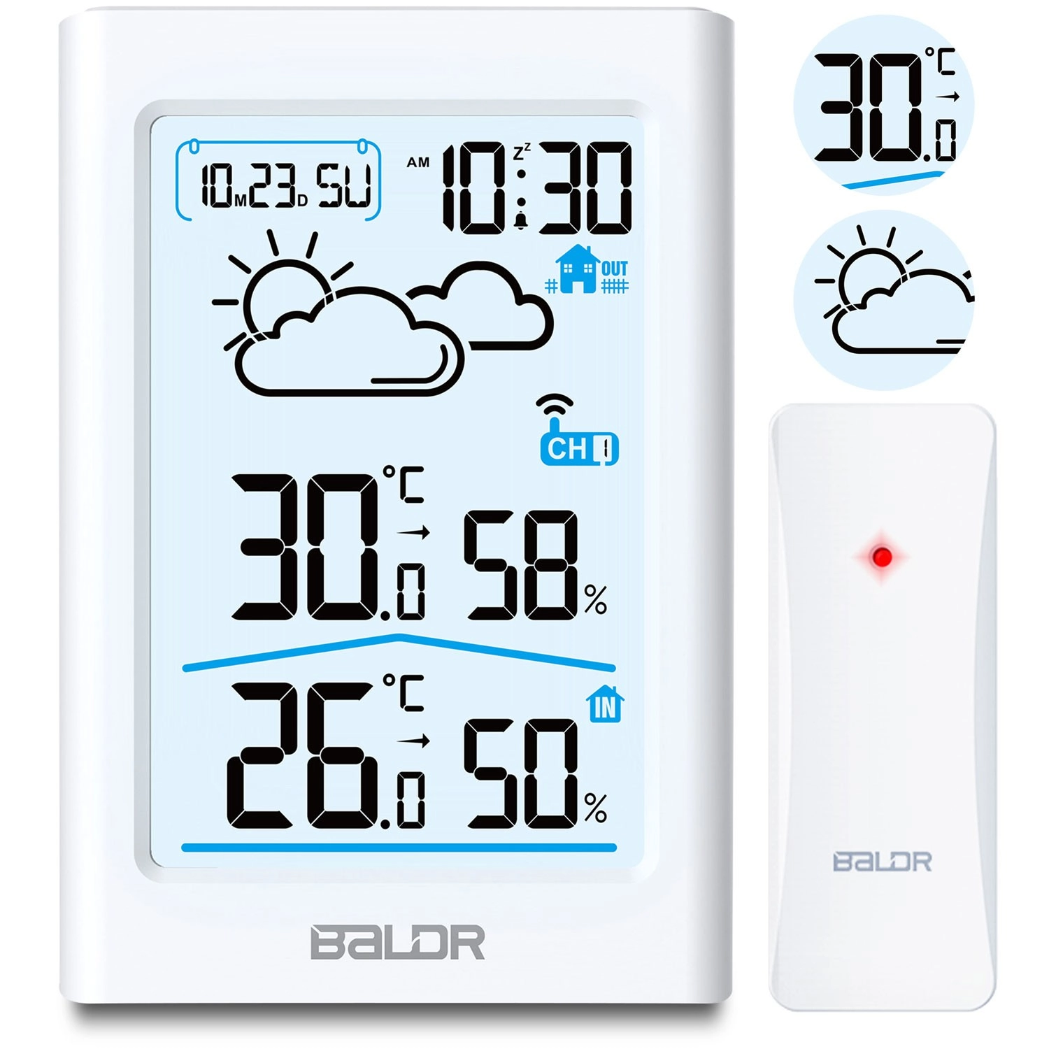 E-shop Biela bezdrôtová meteorologická stanica s LCD displejom a hygrometrom