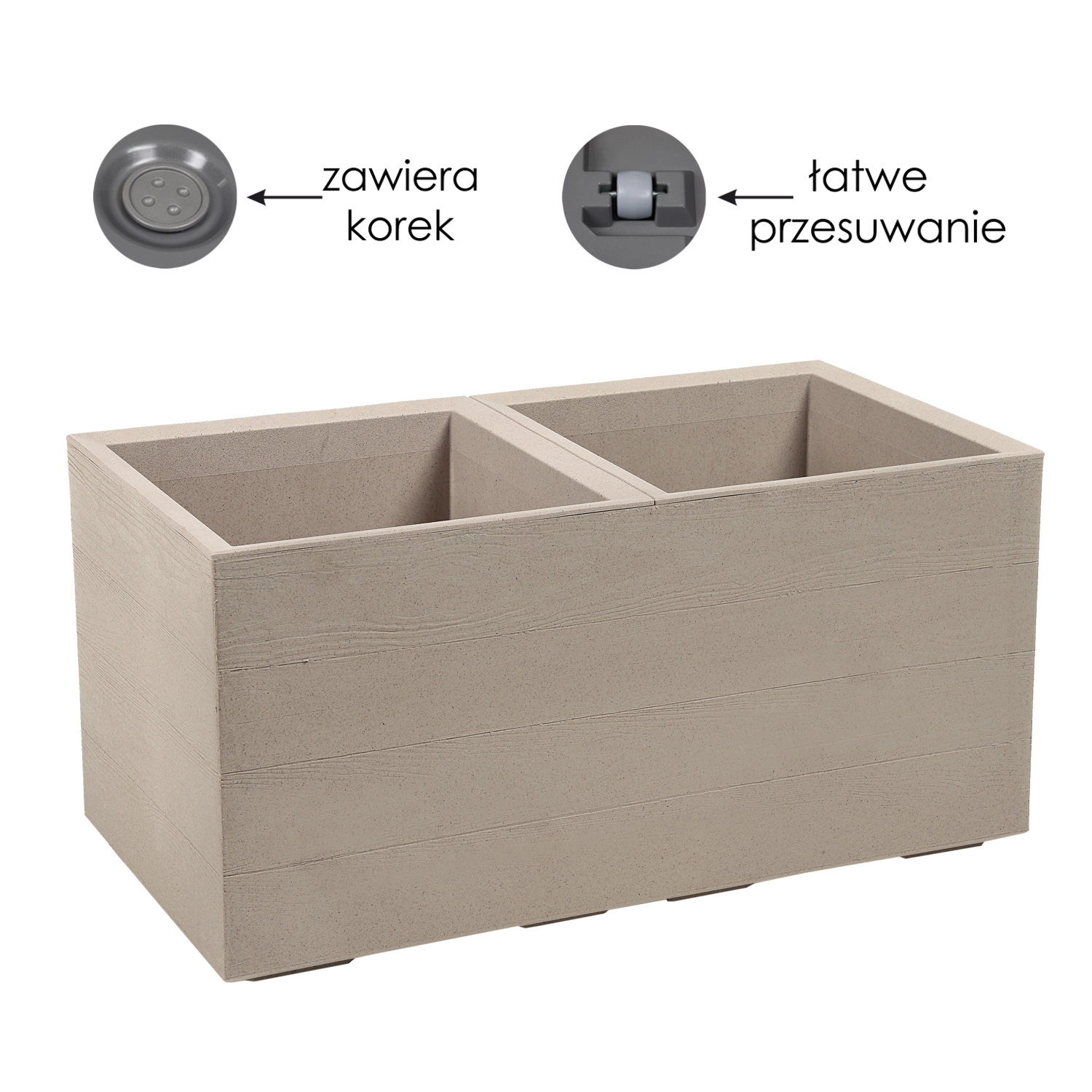 E-shop Kinekus Kvetináč truhlík plastový 390x780mm, KARO ECO COFFEE DESKA latte, výška 394 mm na kolieskach