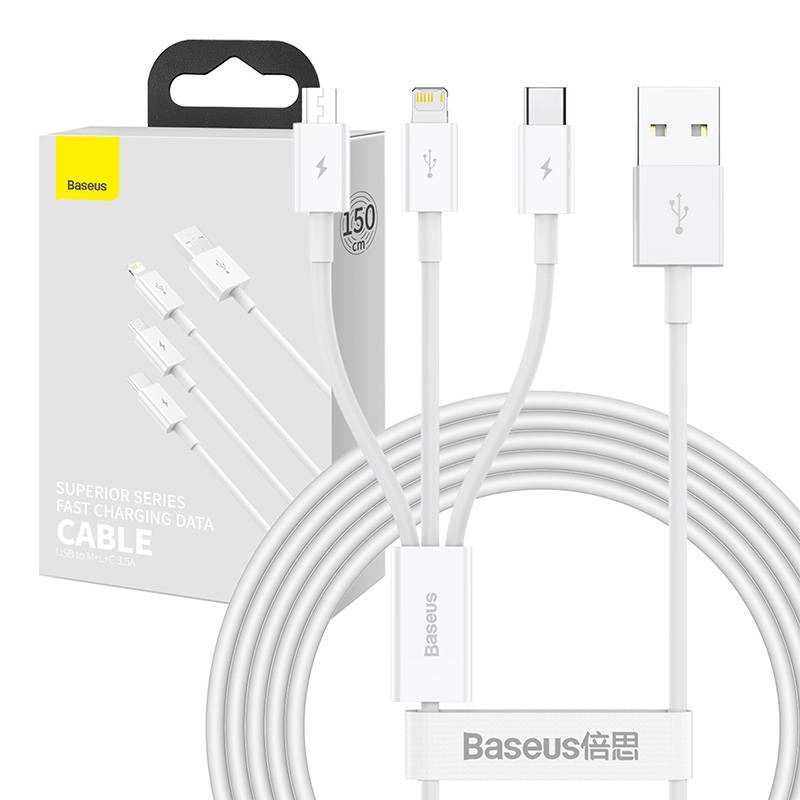 Baseus CAMLTYS-02 Superior Fast Charging Datový, 3v1 USB-C, Lightning, MicroUSB, 1,5m