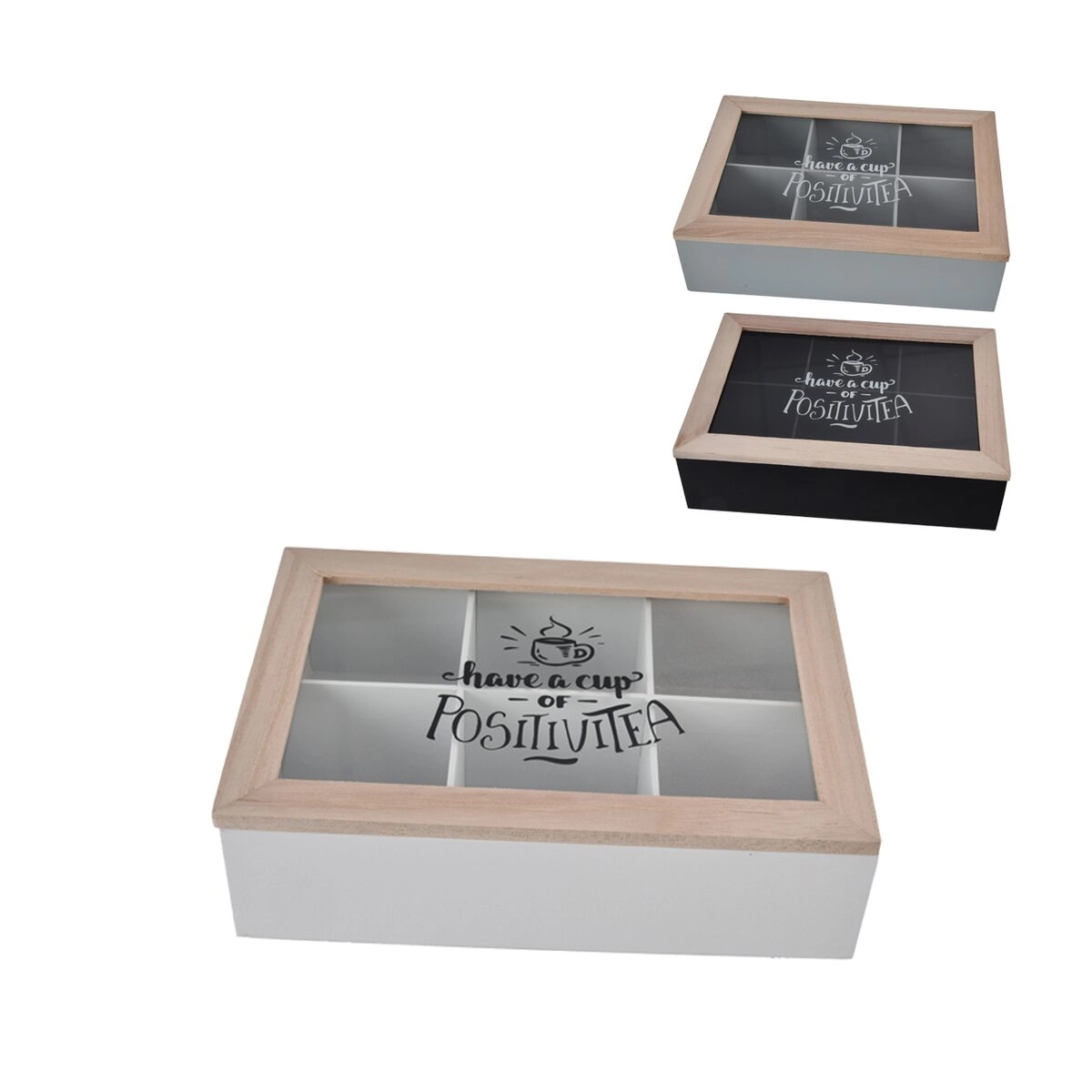 E-shop Excellent Houseware Drevený organizér na čaj Positive Black, 24x16,5x7 cm