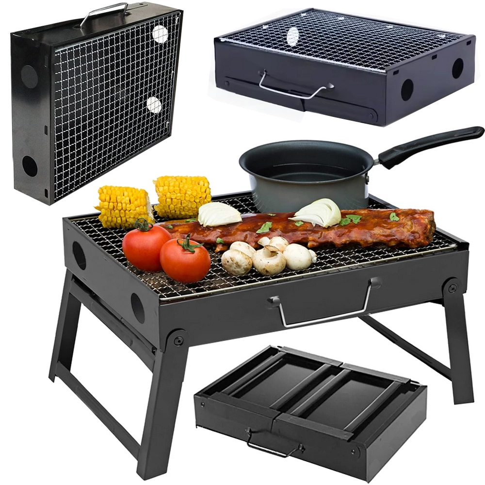 Prenosný skladací gril na drevené uhlie na kempovanie a BBQ