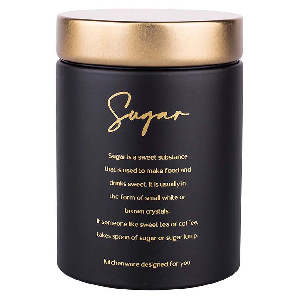 E-shop Okrúhla dóza na cukor „Sugar“ čierna matná so zlatým viečkom