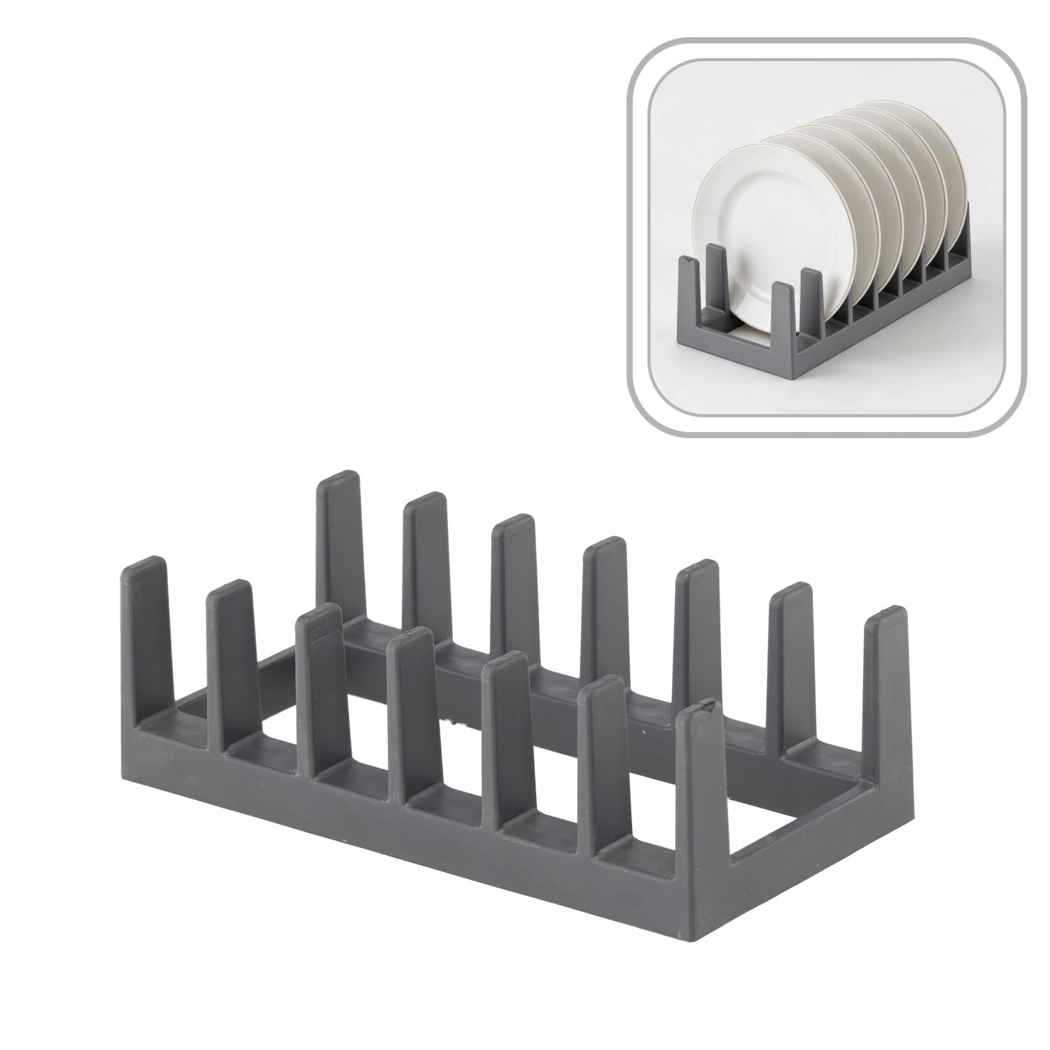 E-shop Stojan na pokrievky a taniere, sivý plast 28 × 14,5 × 9 cm