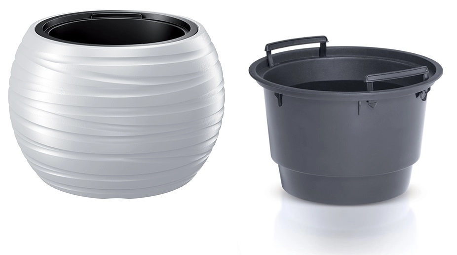 E-shop Schetelig Kvetináč guľatý s vložkou MAZE, 39,6 cm, Biela